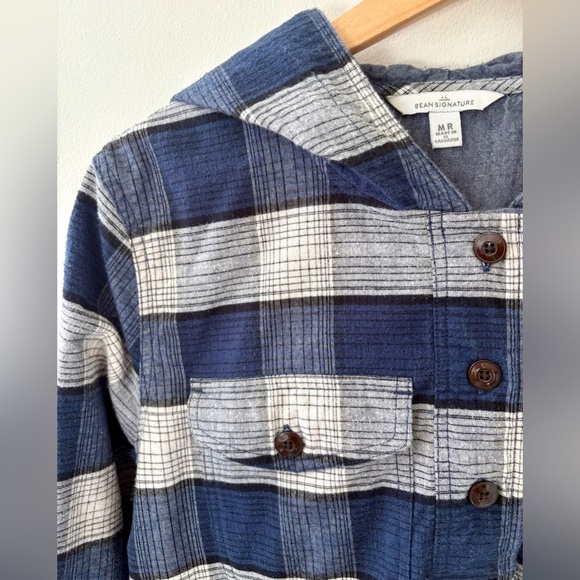 LL Bean signature cozy ladies flannel plaid shirt pullover hoodie - Picture 2 of 5